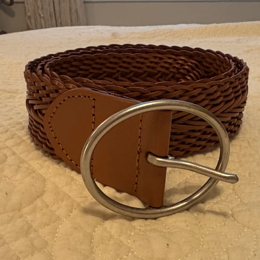 Target Tan Leather Woven Belt with Silver Buckle